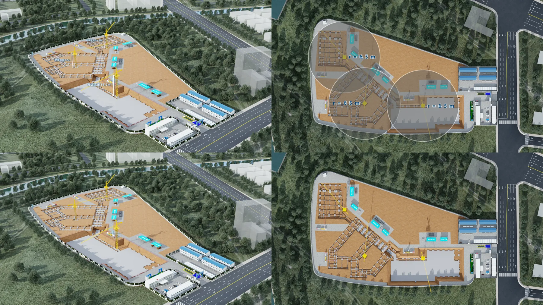匿名化 BIM 施工场布与塔吊覆盖分析拼图